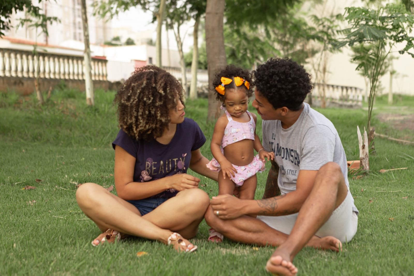 A family spending time together in a green park